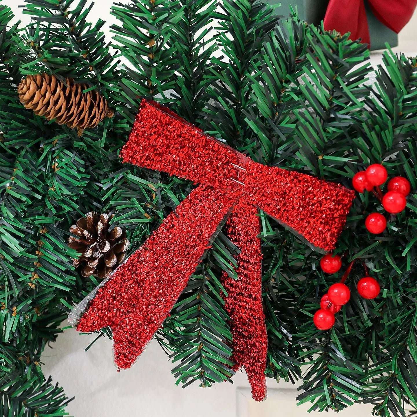 Christmas rattan decorative cane with pine cone bow decoration in European style