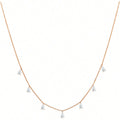 Gentle drop-shaped artificial zircon necklace on a silver O-chain, showing silver, rose gold, and golden yellow colour options.