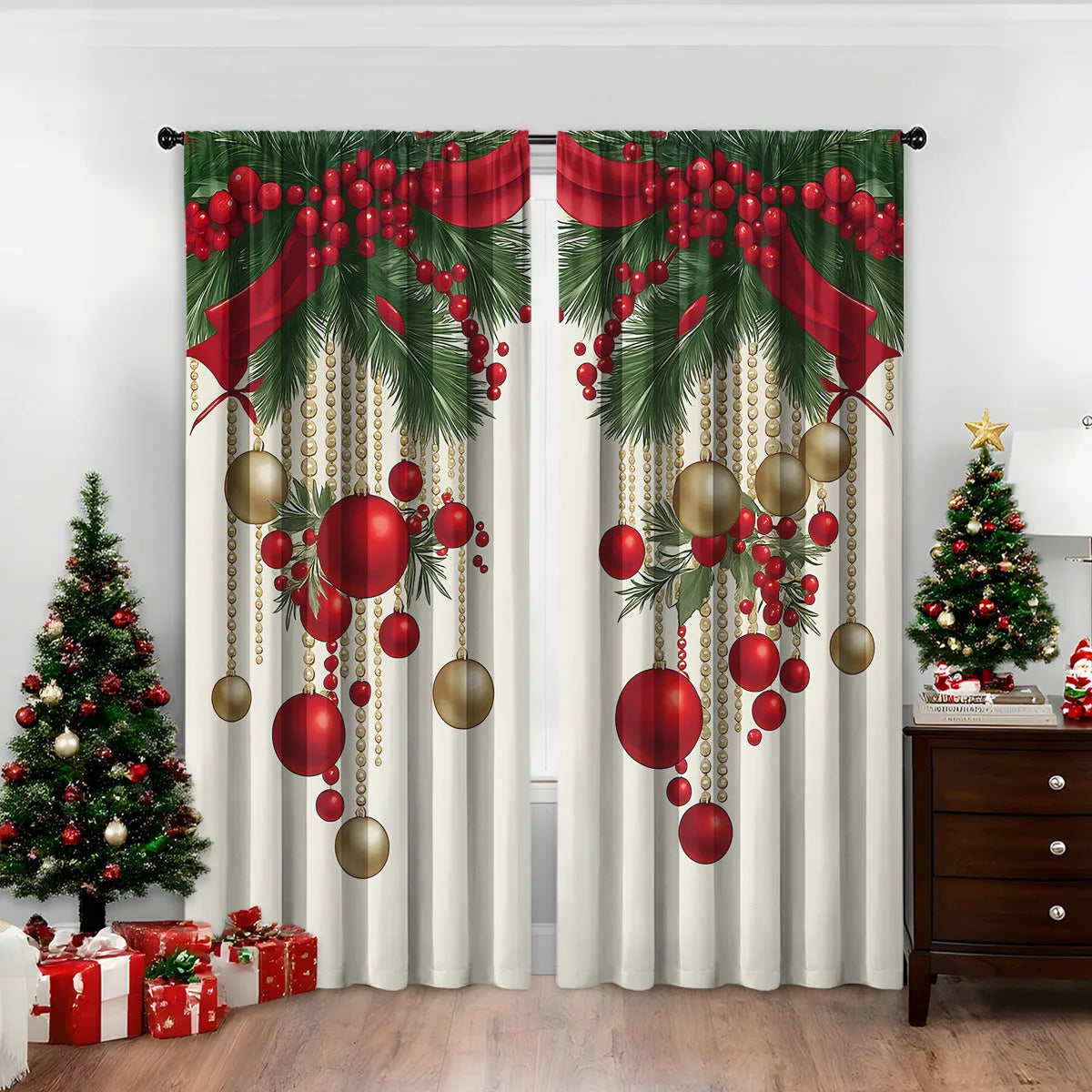 3D digital printed Christmas curtains in polyester with modern simplicity design