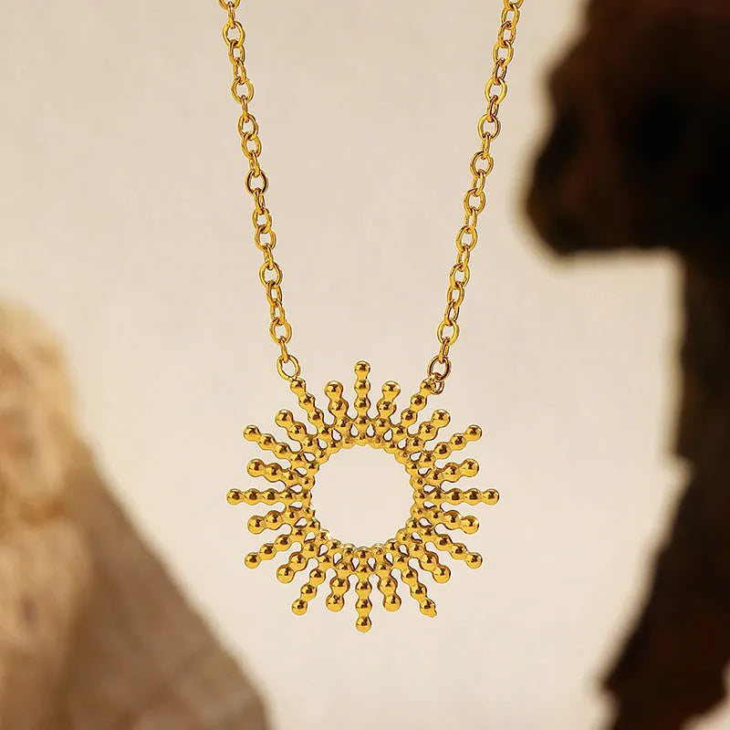 SUNFLOWER series 14K gold-plated geometric link necklace and bracelet set for women