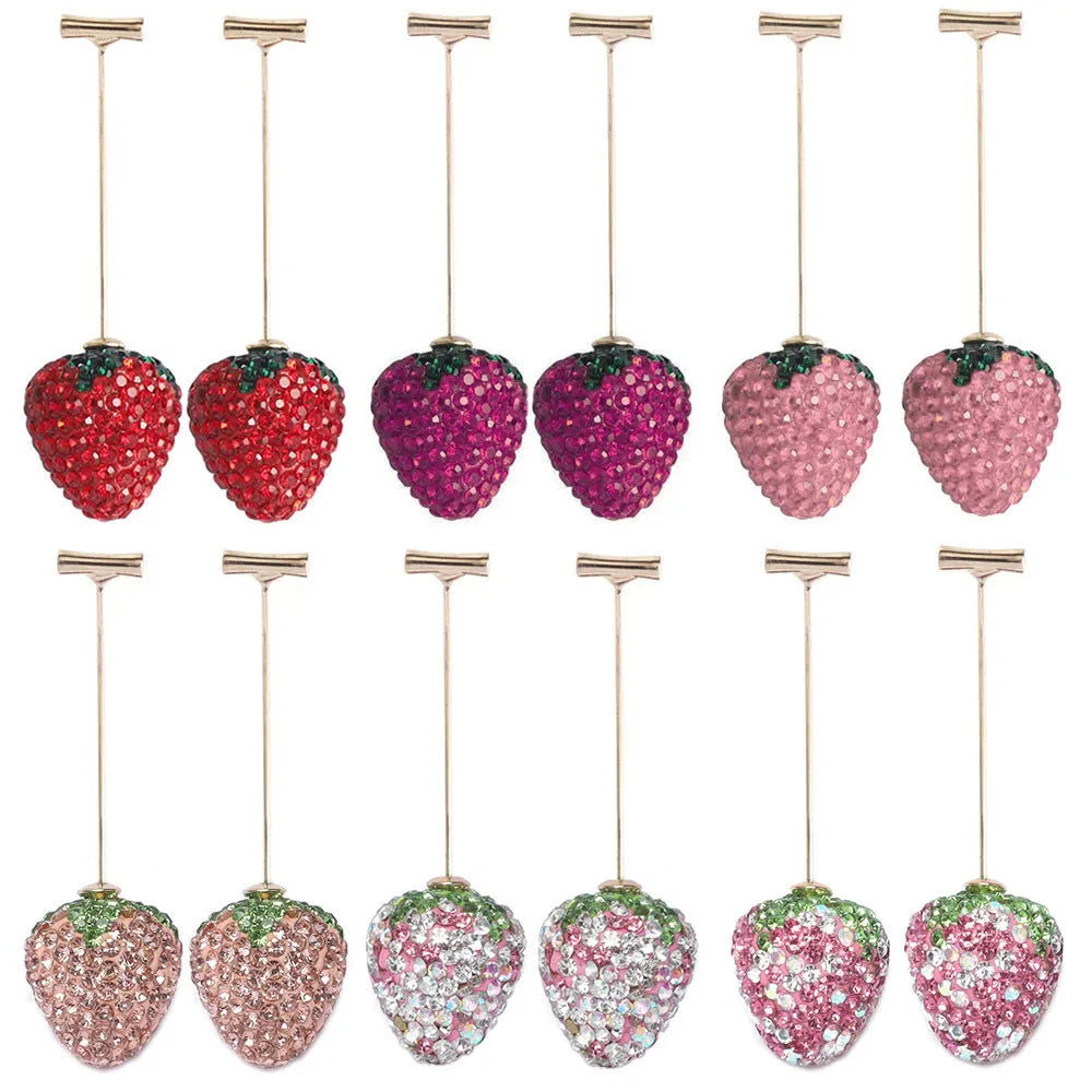 Geometric strawberry stud earrings with spot drill detailing in six colour variations