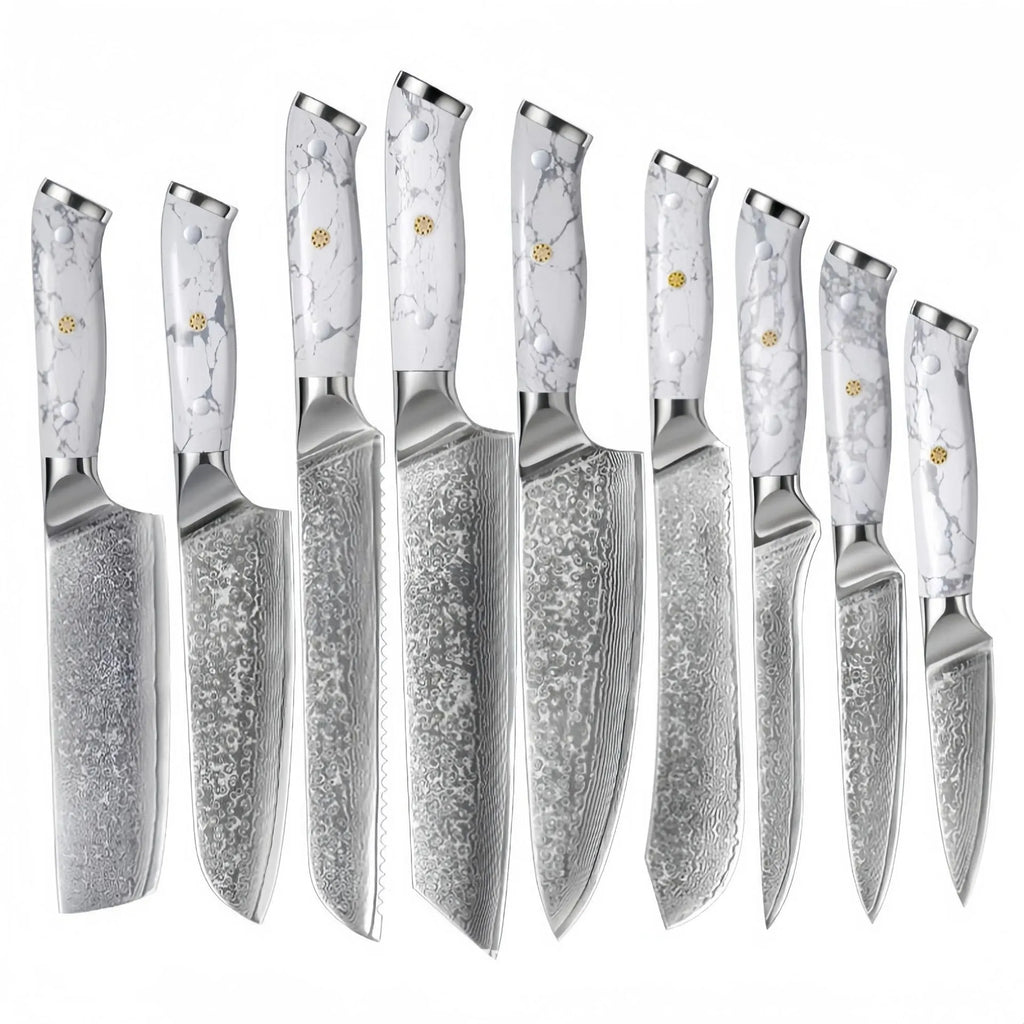 Damascus VG10 combined chef's knife with 21cm blade showing modern simple design