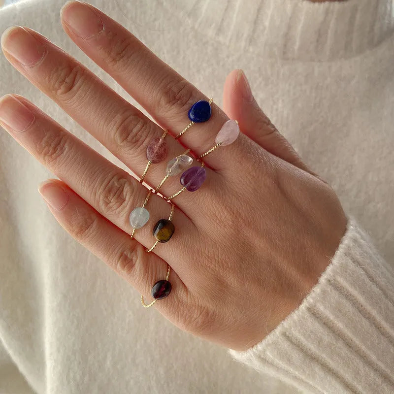 Women's coloured agate ring with geometric design showing natural stone variations