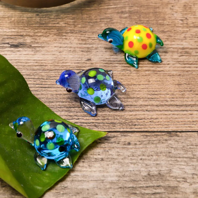 Set of six geometric glass turtle desktop decorations in assorted colour combinations
