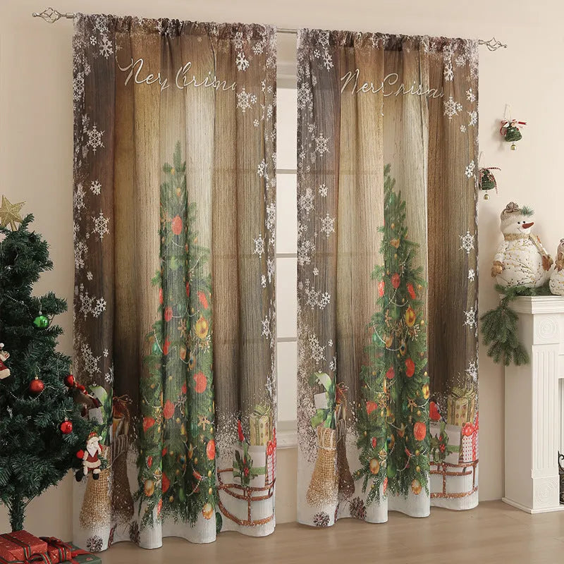 Christmas-themed printed polyester shading curtain with semi-sunshade function in rectangular shape