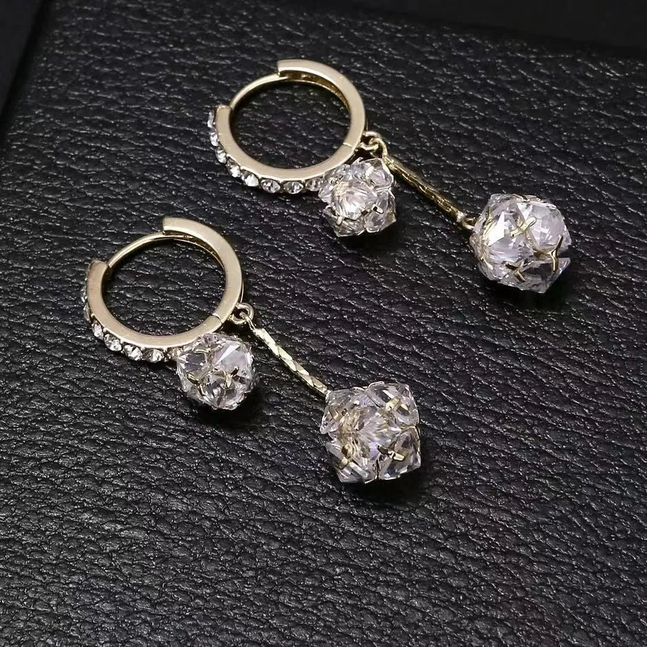 Silver women's drop earrings with tassel ball and rhinestone ball confession balloon design