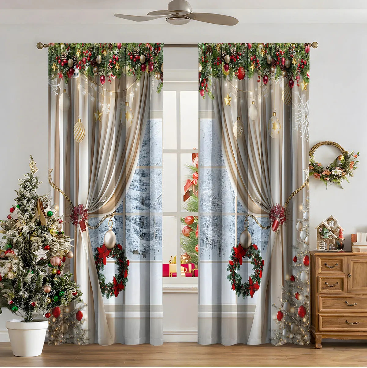 3D digital printed Christmas curtains in polyester with modern simplicity design