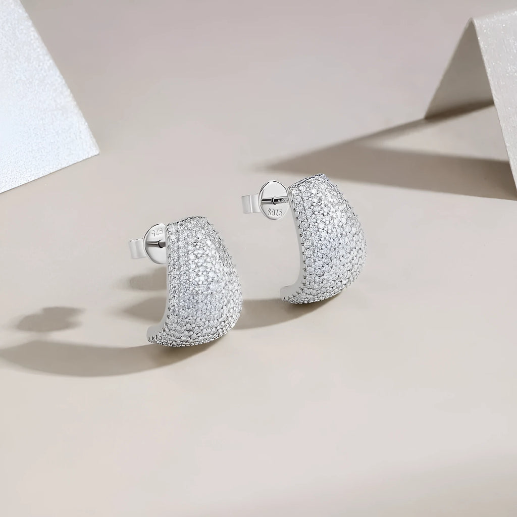 Sterling silver geometric stud earrings with moissanite stones for everyday wear