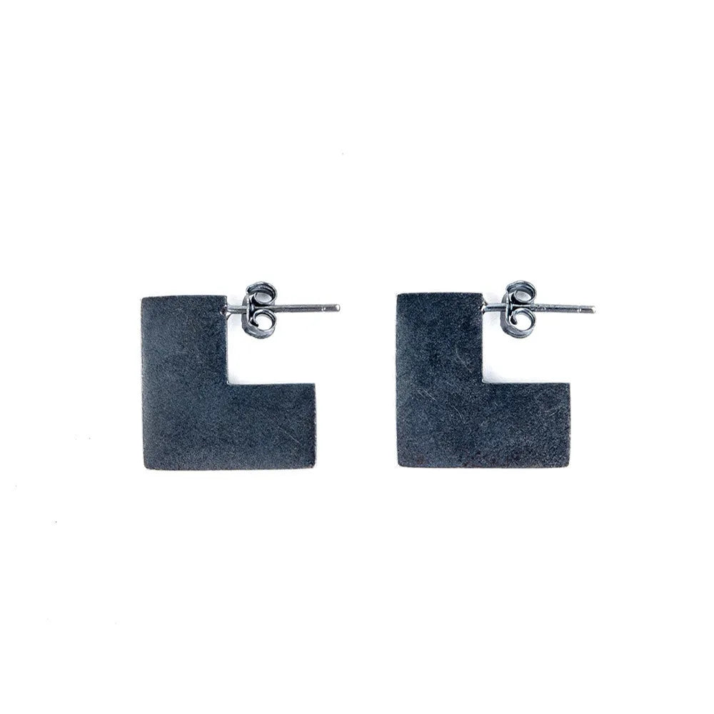 Sterling silver oxidised black geometric square earrings with ring attachment