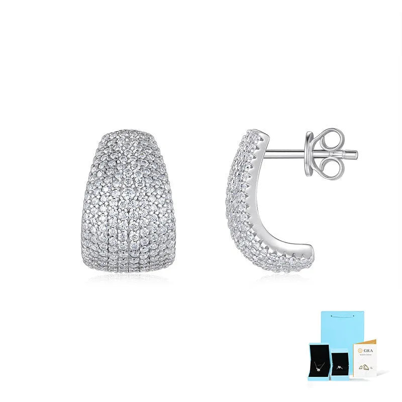 Sterling silver geometric stud earrings with moissanite stones for everyday wear