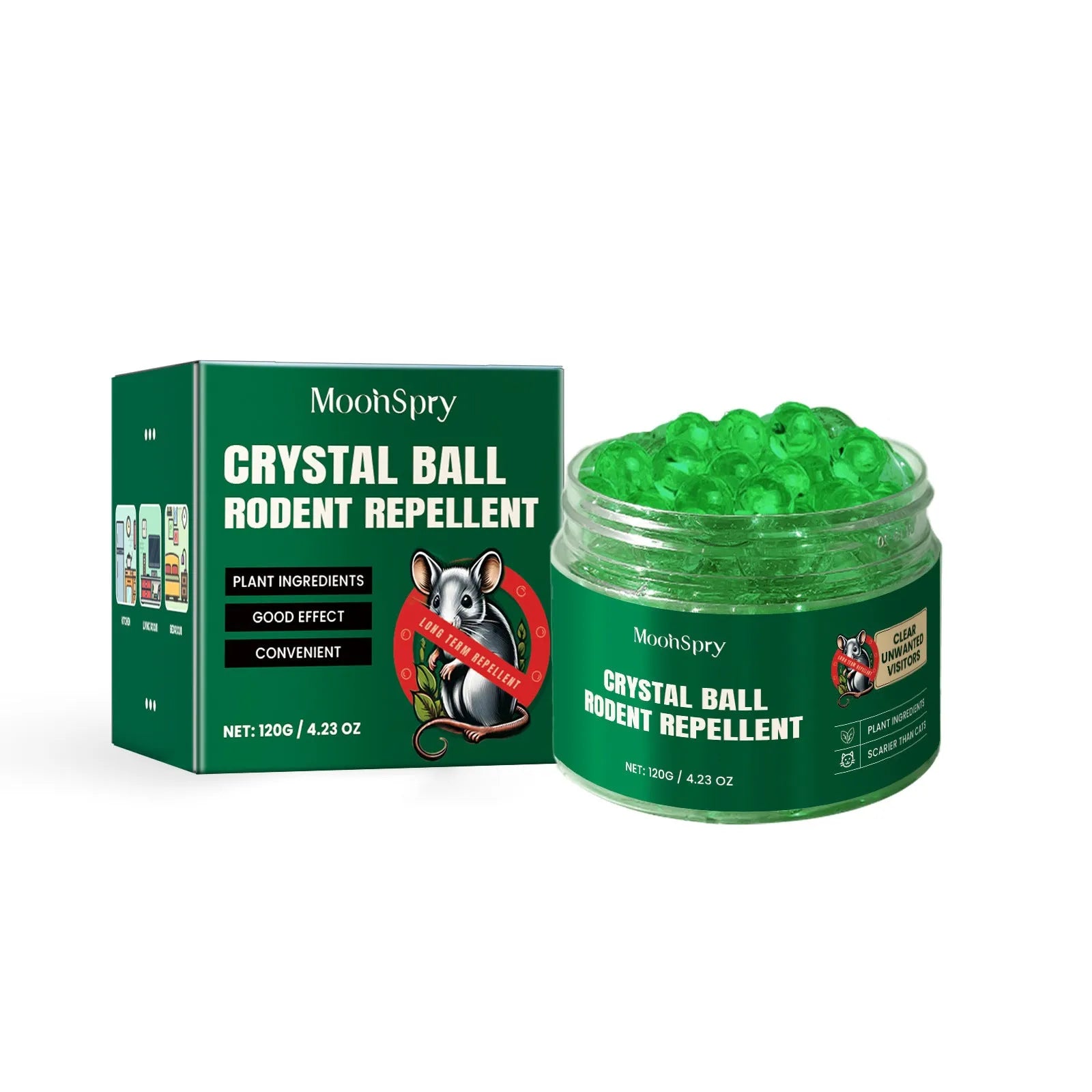 60ml bottle of natural rat repellent spray with essential oils for home and car use.