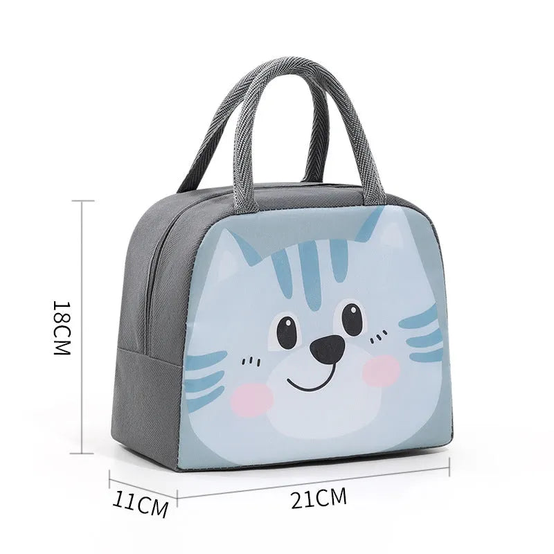 Cartoon insulated lunch box bag for children in multiple colour options with aluminium foil lining.