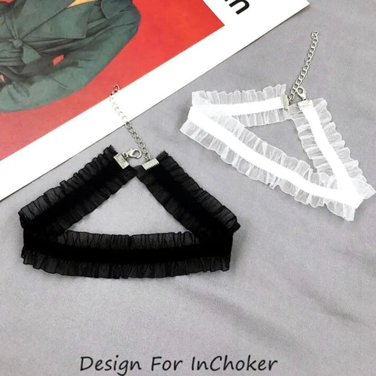 Velvet ruffled flower pendant clavicle necklace with snake bones chain in alloy