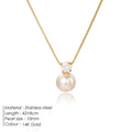 Women's stainless steel necklace with imitation pearl and zircon pendant in New Chinese style
