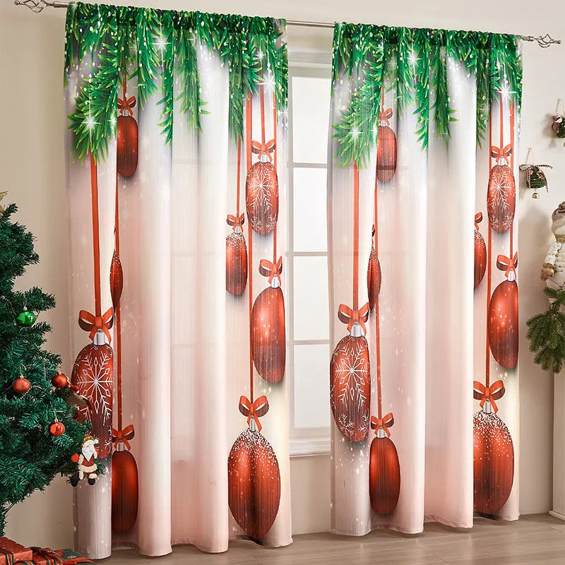 Christmas-themed printed polyester shading curtain with semi-sunshade function in rectangular shape
