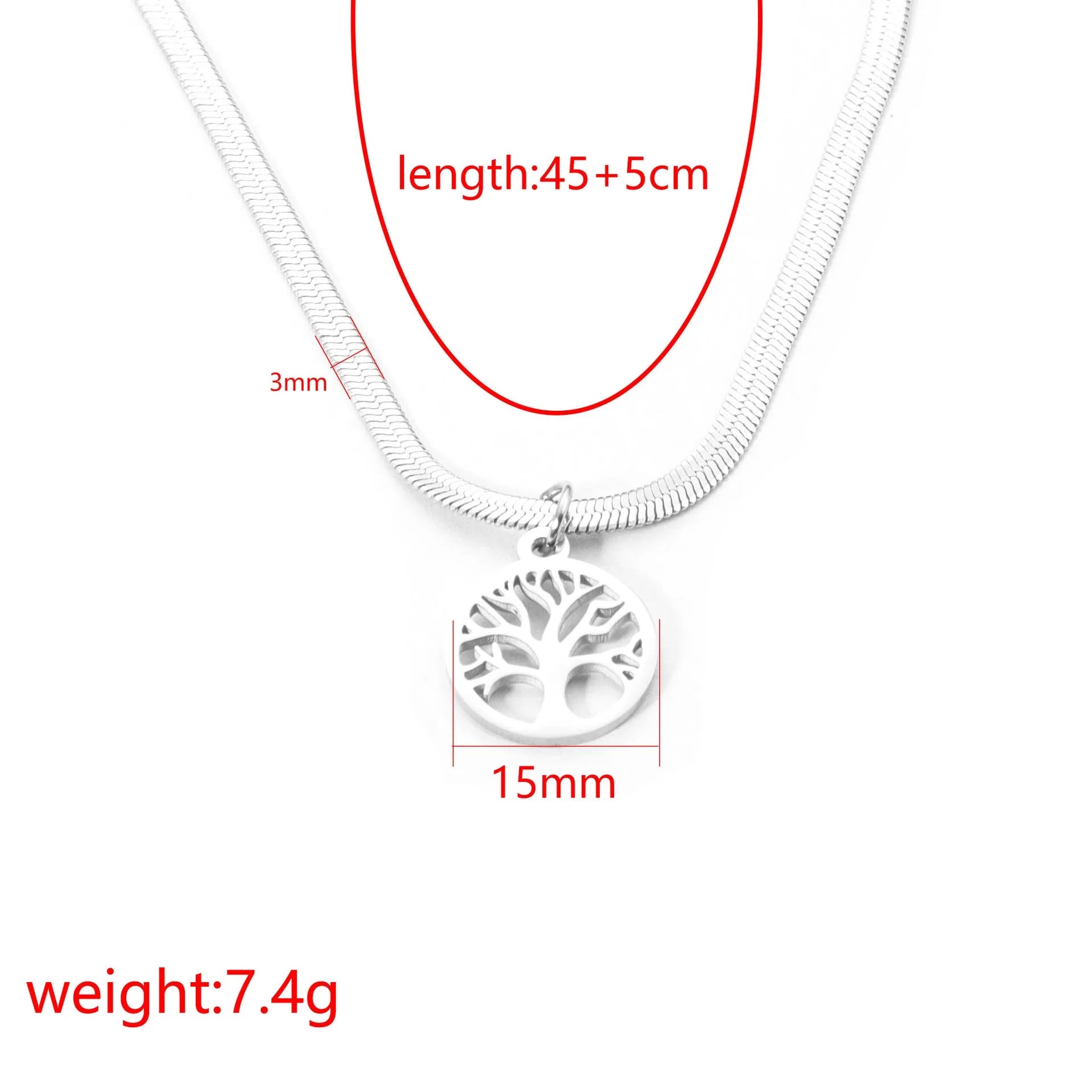 Stainless steel lucky tree necklace with titanium steel pendant on snake bones chain