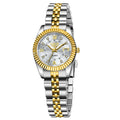 Women's waterproof quartz watch in a two-tone colour option showing 10mm thickness.