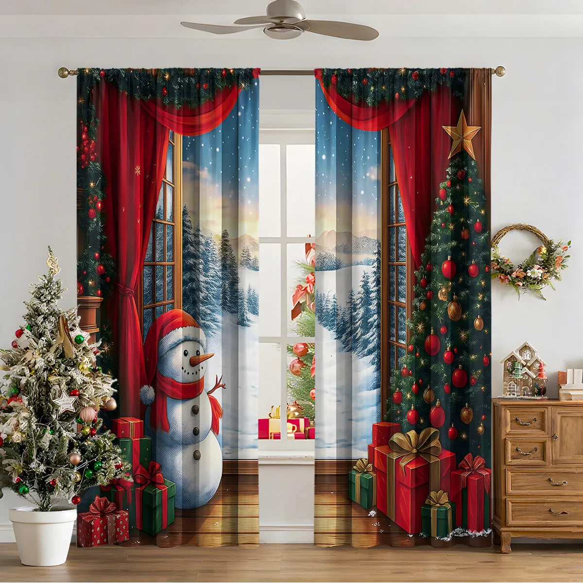 3D digital printed Christmas curtains in polyester with modern simplicity design