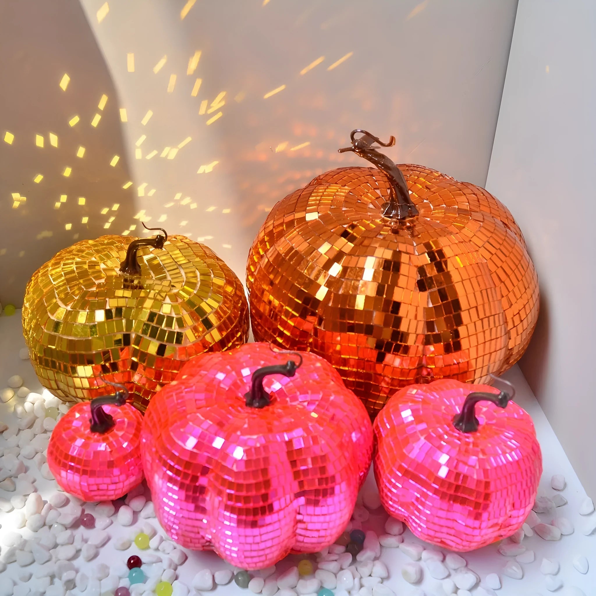 Chinese embroidered glass pumpkin decoration in five sizes from 6cm to 20cm