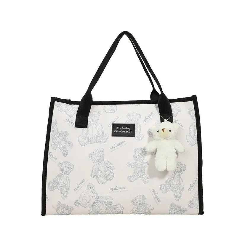 Women's printed canvas tote bag with rhombus pattern in black or white colours