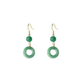 Green Chinese style peace buckle shaped earrings with geometric design and gold plating