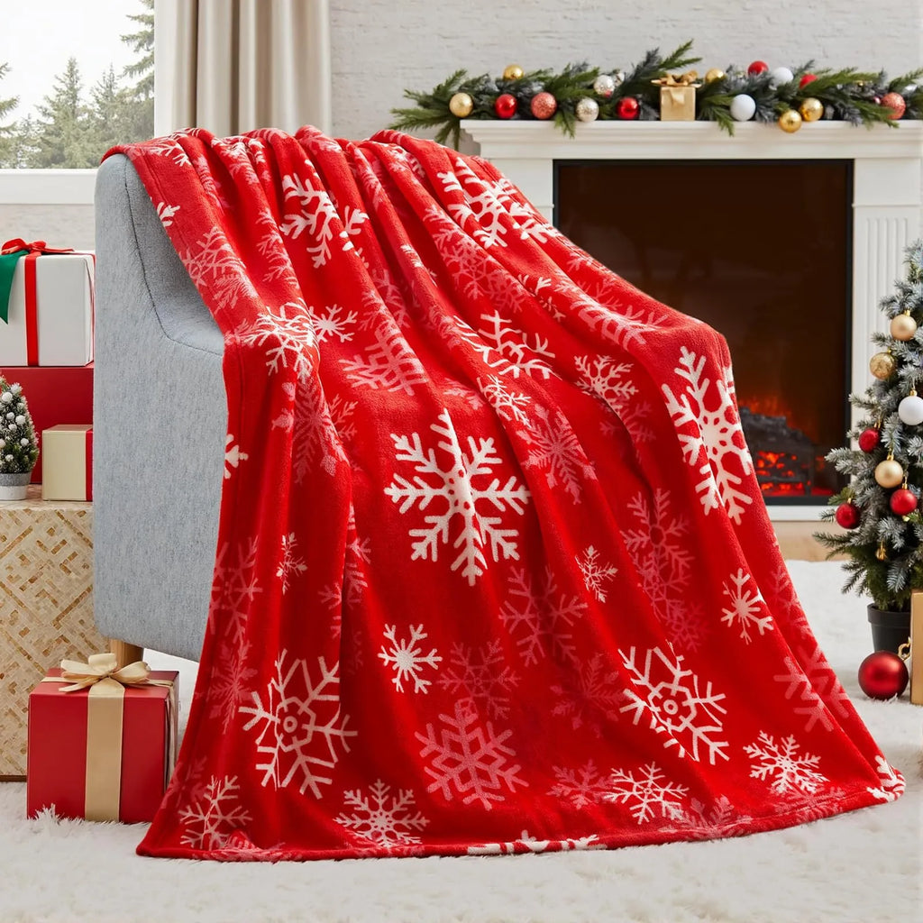 American style soft flannel Christmas blanket in plush polyester fabric showing colour and size options