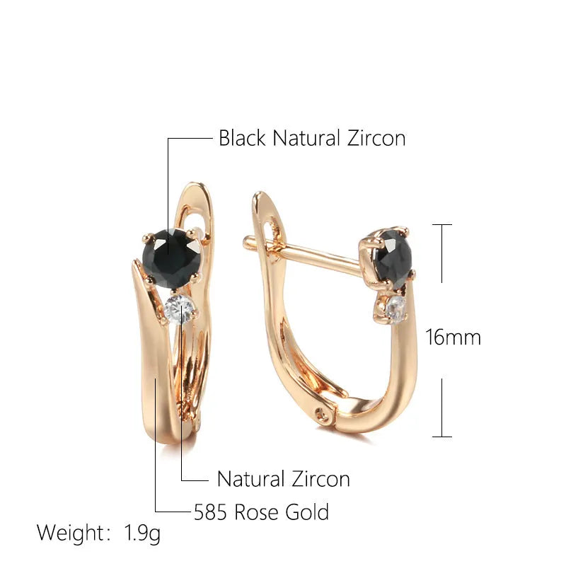 Women's black agate drop earrings in gold with geometric retro design and artificial gemstone inlay