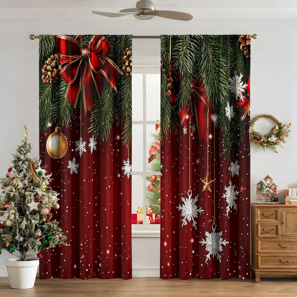 3D digital printed Christmas curtains in polyester with modern simplicity design