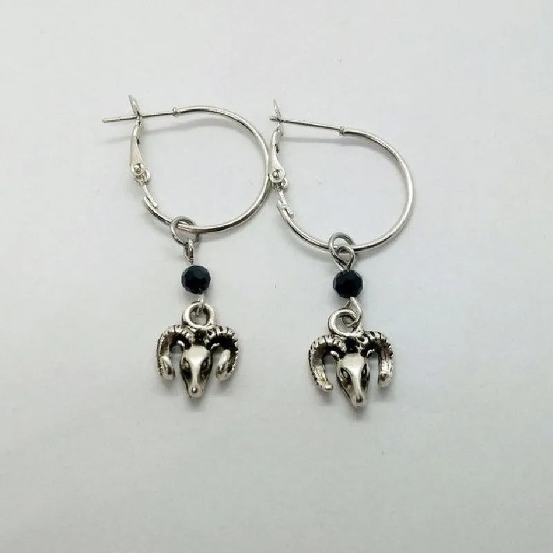Silver alloy round ring earrings with Tibetan antelope design for women