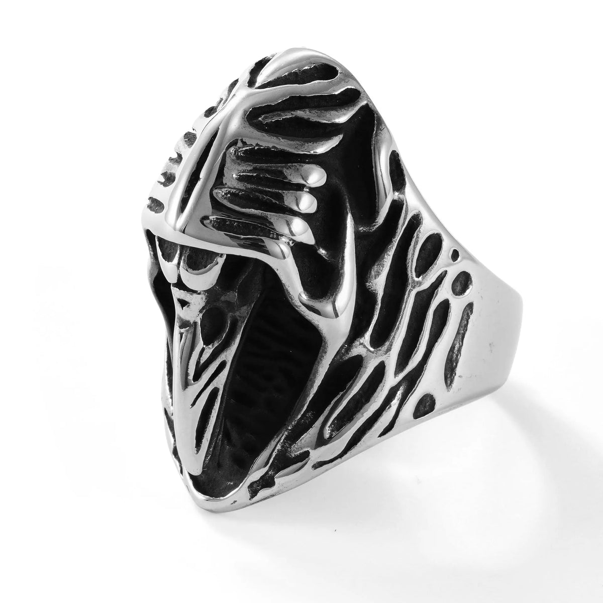 Crow stainless steel punk ring with geometric animal design in MR166 colour