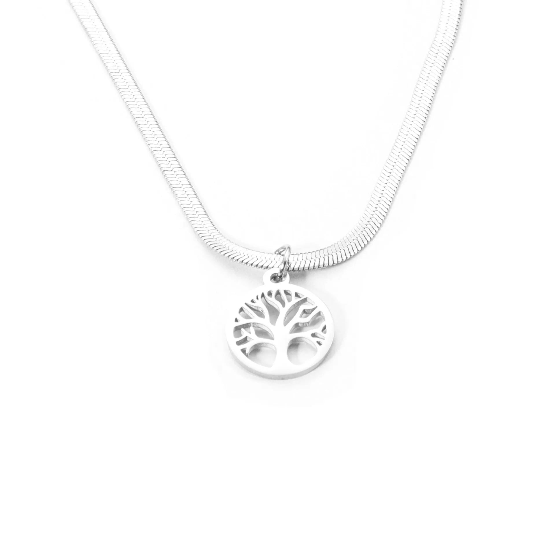 Stainless steel lucky tree necklace with titanium steel pendant on snake bones chain
