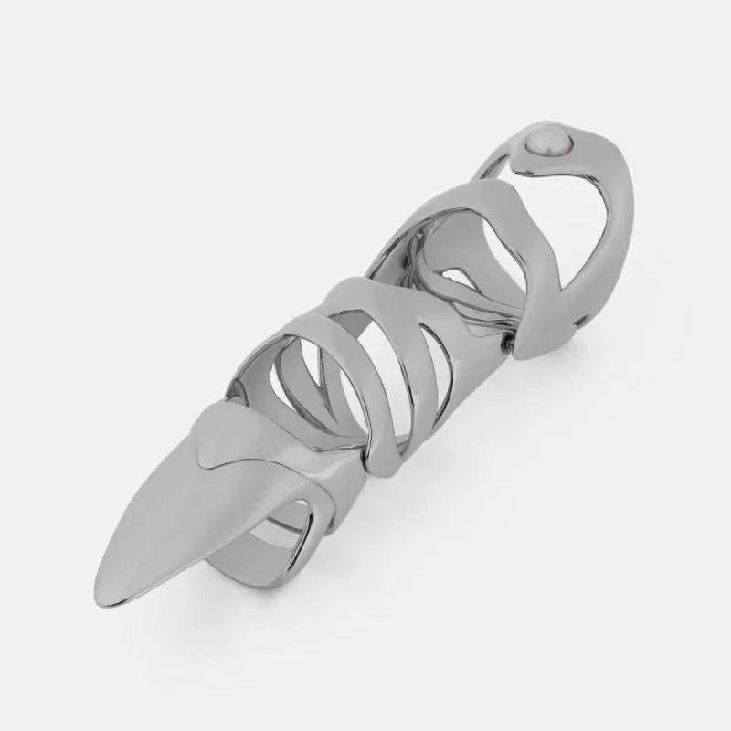Silver alloy punk armour finger stall ring showing full finger coverage