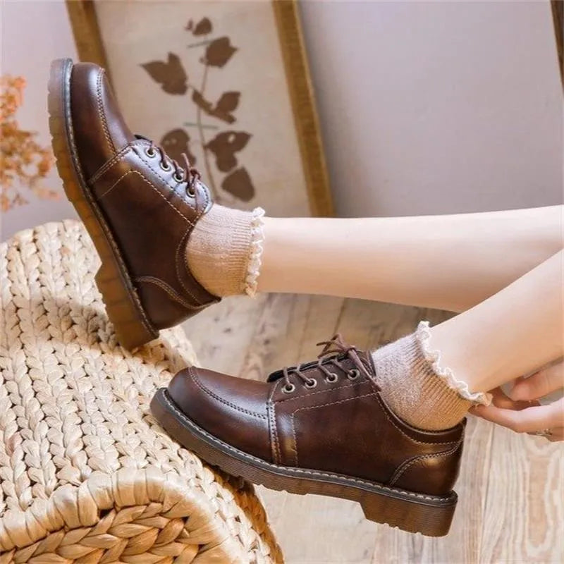 Women's black preppy style Mary Jane shoes with square low heel and round toe