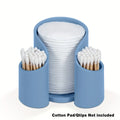 A simple plastic cotton box for storage in a choice of pink, white, blue, or black.
