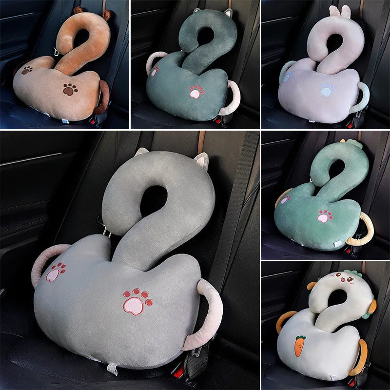 65cm square cartoon animal cushion pillow showing six design options including capybara, cat, dinosaur and rabbit