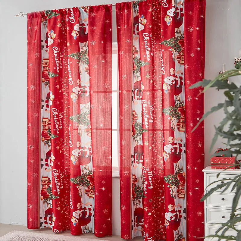 Christmas-themed printed polyester shading curtain with semi-sunshade function in rectangular shape