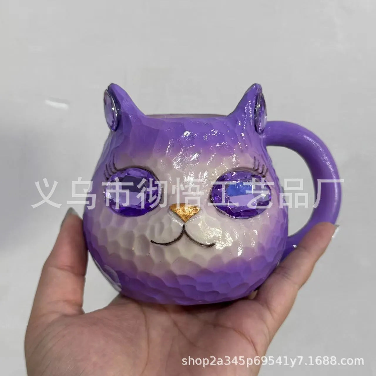 Crystal Earth Cat Cup resin craft ornament in purple green blue pink plastic for gift giving