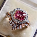 Women's geometric ring with rose gold finish and ruby accents, retro European and American style