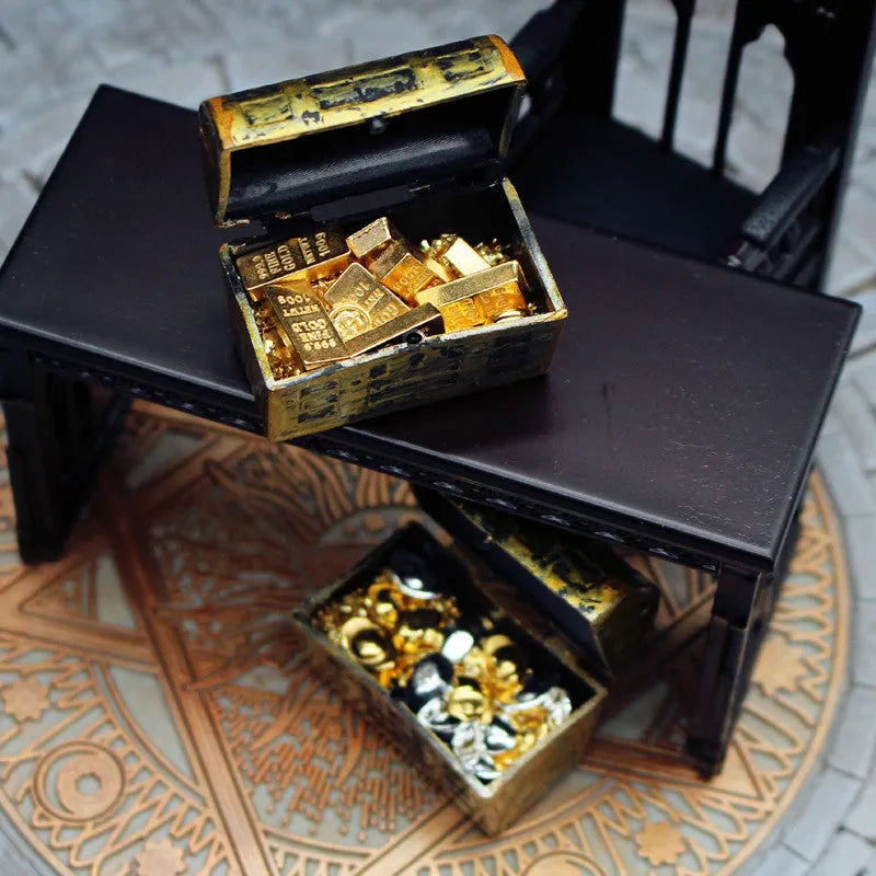 Alloy gold coin treasure box miniature doll house accessories with gold bars and ingots