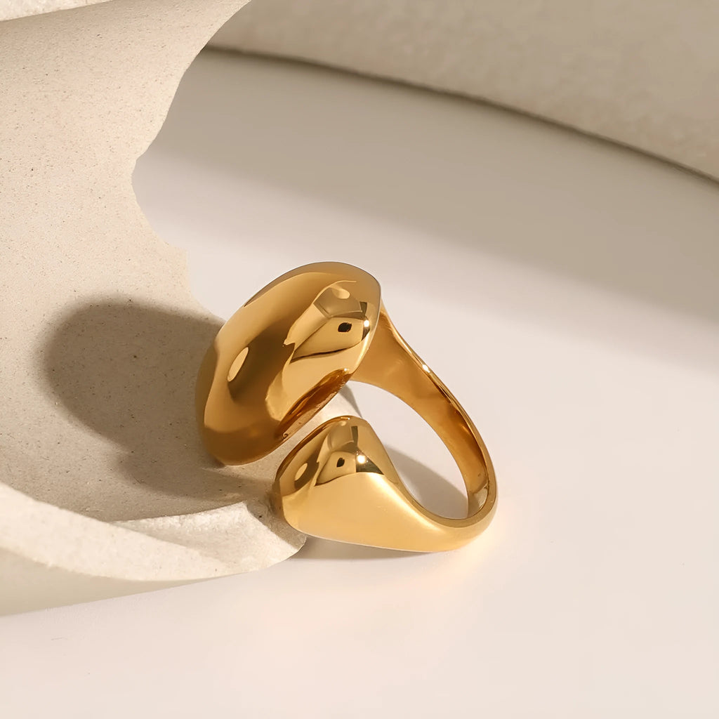 Women's stainless steel geometric open ring with electroplated JDR2405081 finish