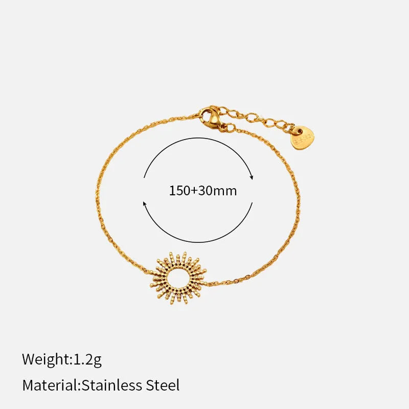 SUNFLOWER series 14K gold-plated geometric link necklace and bracelet set for women