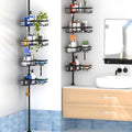 Hole-free retractable bathroom storage rack with 4 stainless steel shelves and iron frame