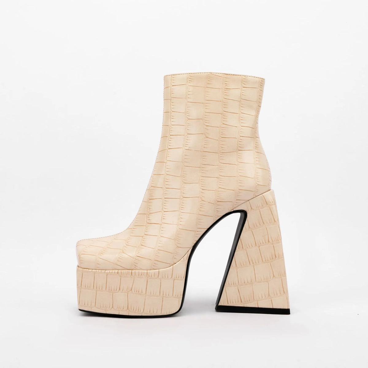 Women's ankle boot in artificial PU leather with a high heel, shown in a solid colour.