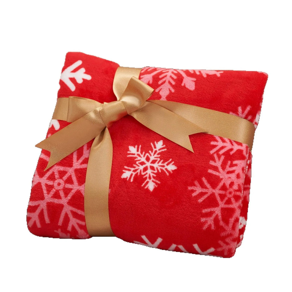 American style soft flannel Christmas blanket in plush polyester fabric showing colour and size options
