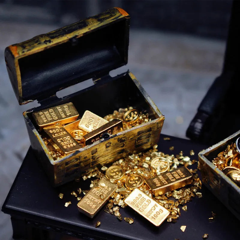 Alloy gold coin treasure box miniature doll house accessories with gold bars and ingots