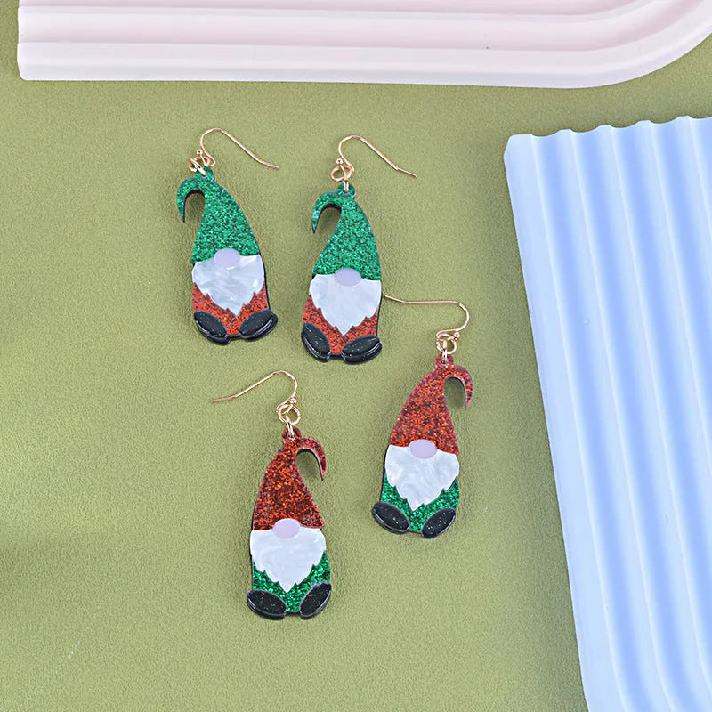 Santa Claus cartoon character acrylic earrings in red and green festive colours