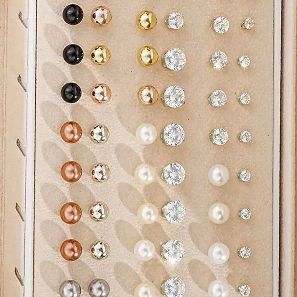 108 geometric alloy earrings with gold and yellow electroplated finishes arranged in combination set