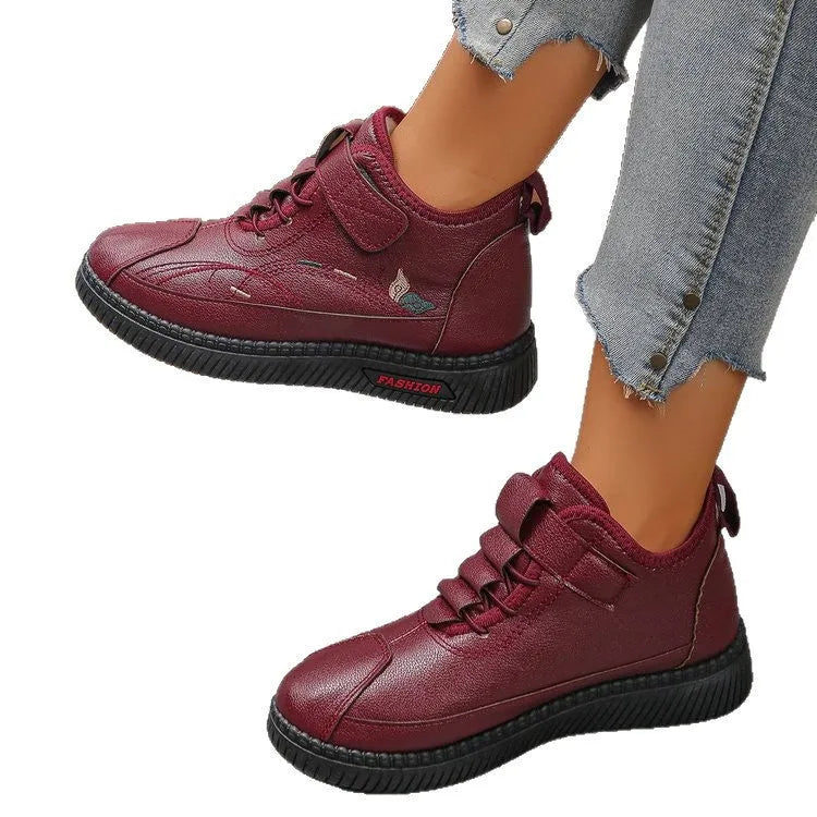 Black and red women's velvet shoes with rubber non-slip sole and low-cut design