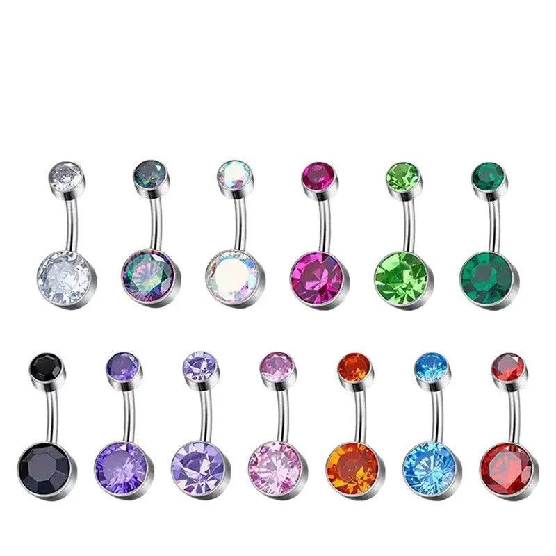 Titanium alloy double-headed zircon navel stud in geometric shape with internal thread