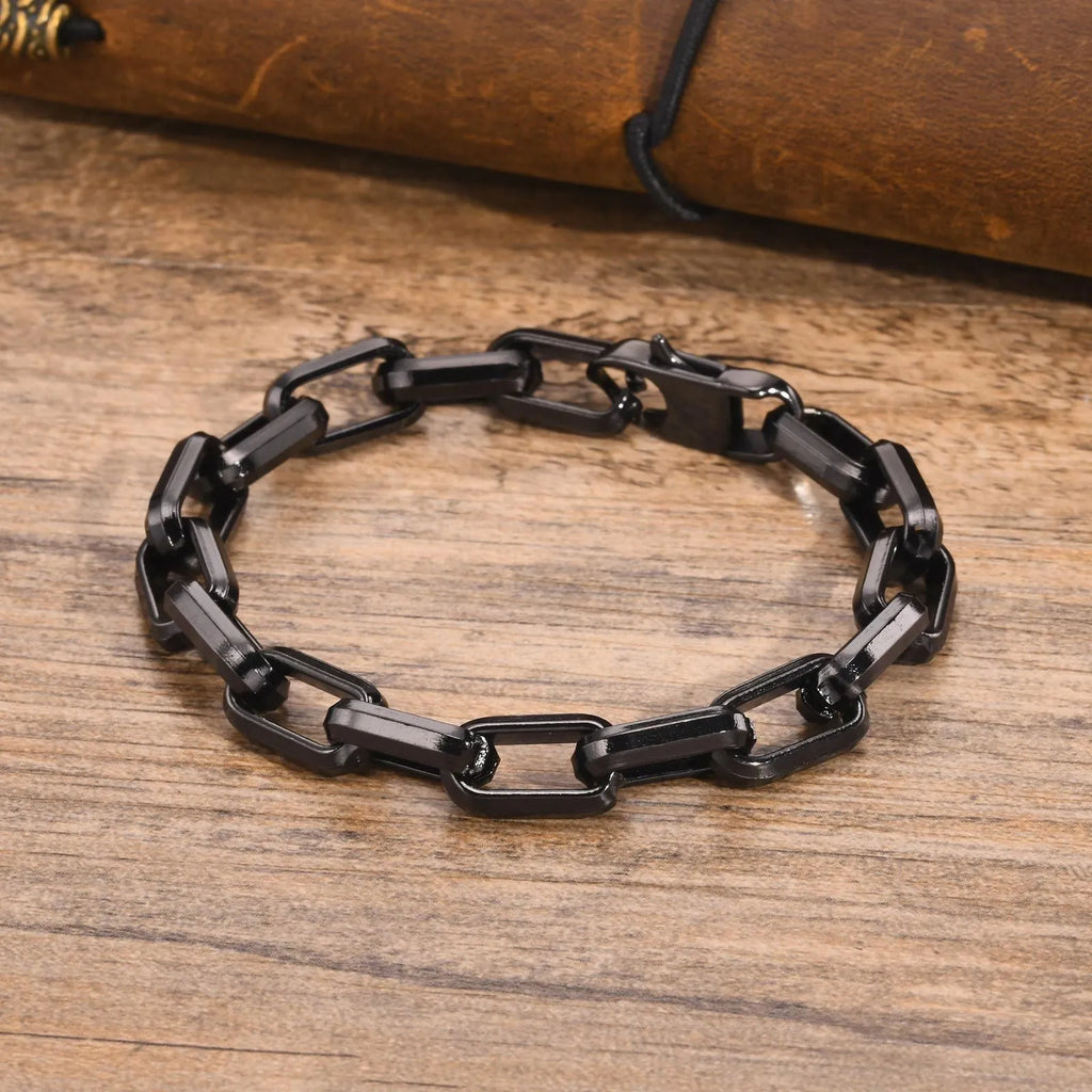 Men's stainless steel square chain bracelet in steel, gold, black and retro colour options